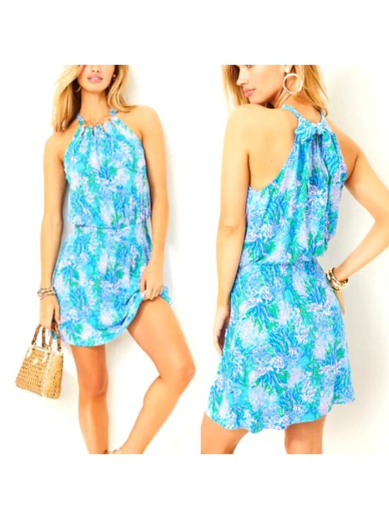 Lilly Pulitzer Dresses & Skirts - Lilly Pulitzer Skort Dress Blue Pink Sleeveless Tropical Floral Summer Vacation